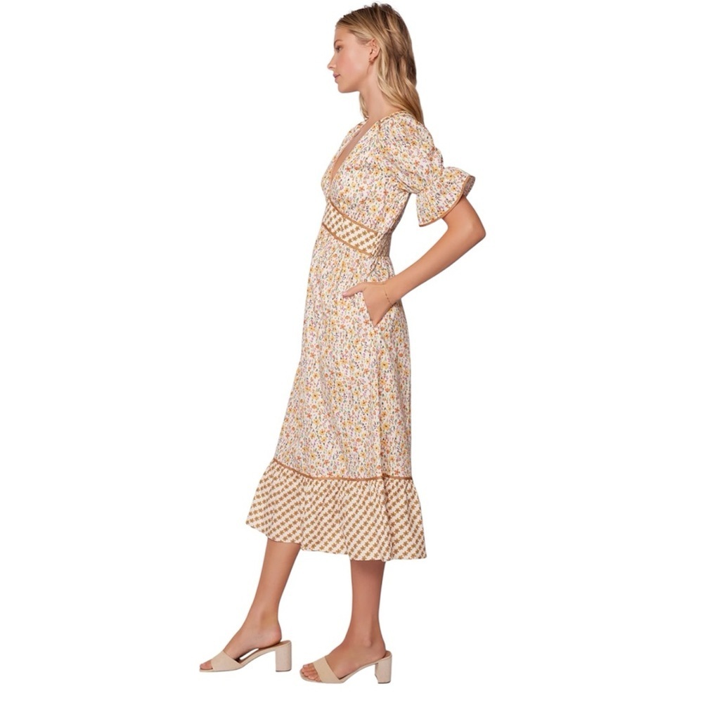 LOST + WANDER Spring Sunrise Floral Midi Dress Size Large